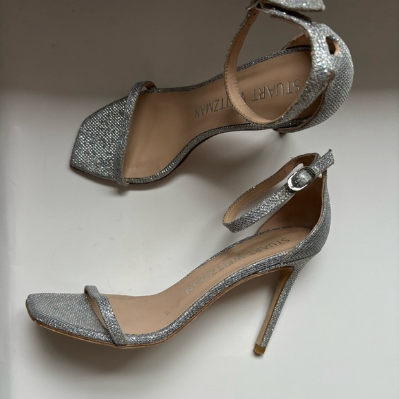 Stuart‎ Weitzman Nudistcurve Silver Glitter Ankle Strappy Sandals 75mm Sz 8 - Picture 5 of 9